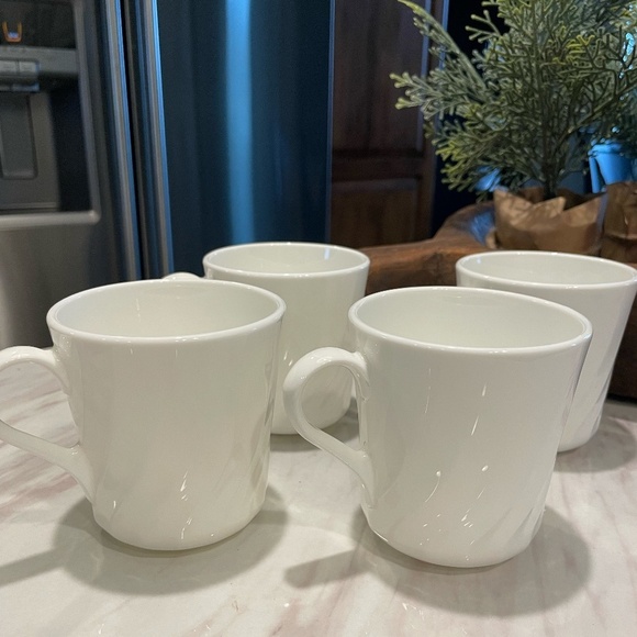 SET OF 4 WHITE CORNING WAVE DESIGN COFFEE MUGS MADE IN USA - Picture 2 of 6
